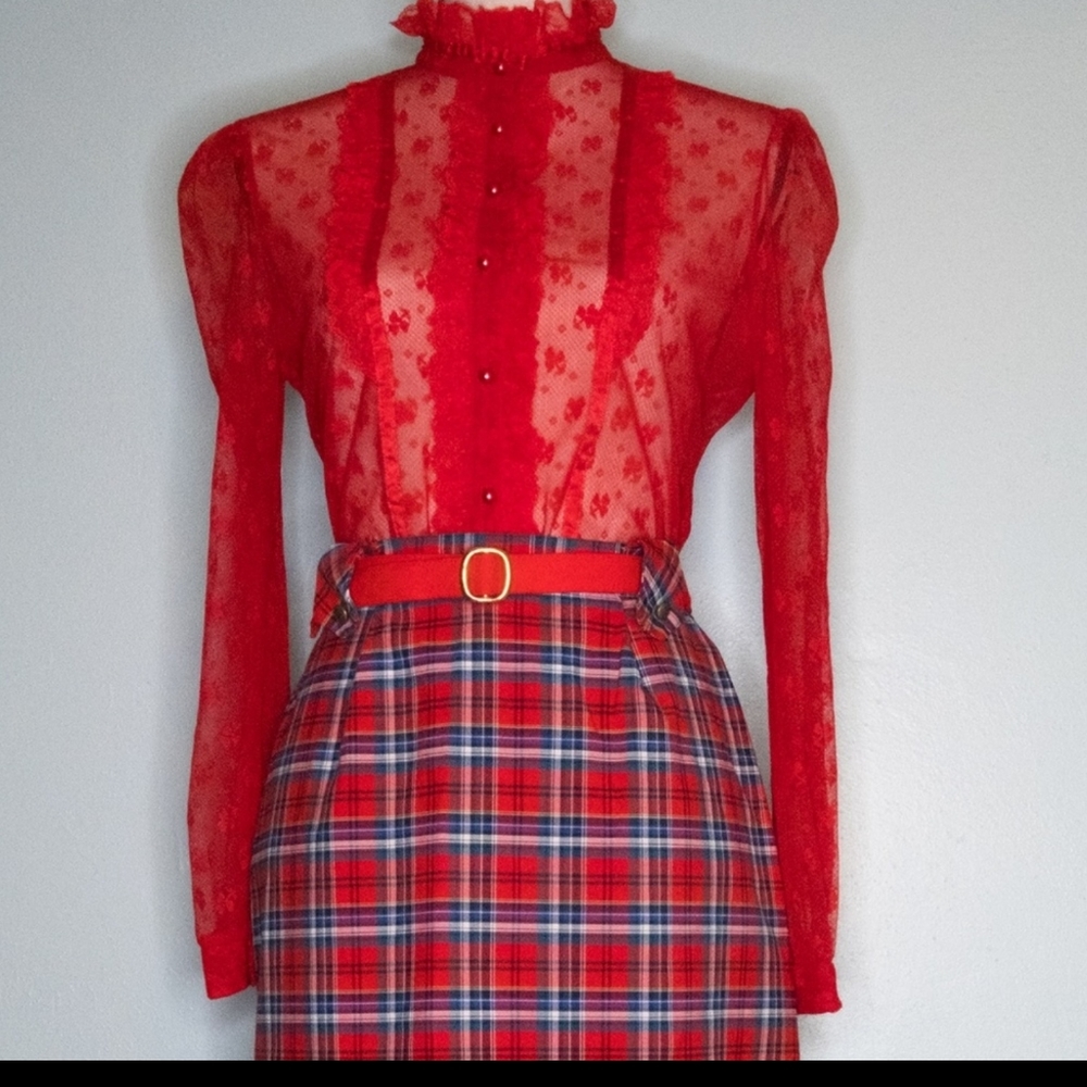 Red Lace button down blouse